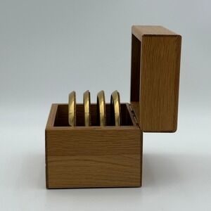 Vintage Circuit City Presidents Club 4pc Coaster Set with Oak Wood Box Gold Tone